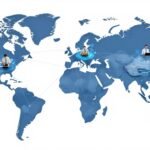 Global automotive workforce planning showing interconnected global operations with engineers collaborating across continents